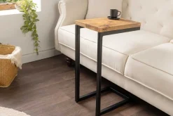 Massivholz Beistelltisch GASTON 65cm natur Mangoholz Metall schwarz handmade