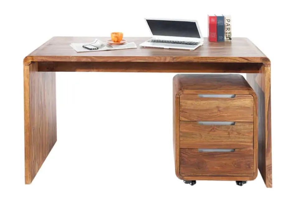 Massivholz Bürotisch CUBUS 120cm braun Sheeshamholz stone finish Schreibtisch