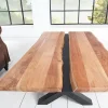Massivholz Couchtisch AMAZONAS 105cm Akazie schwarzes Metall X-Gestell Baumkante Live Edge
