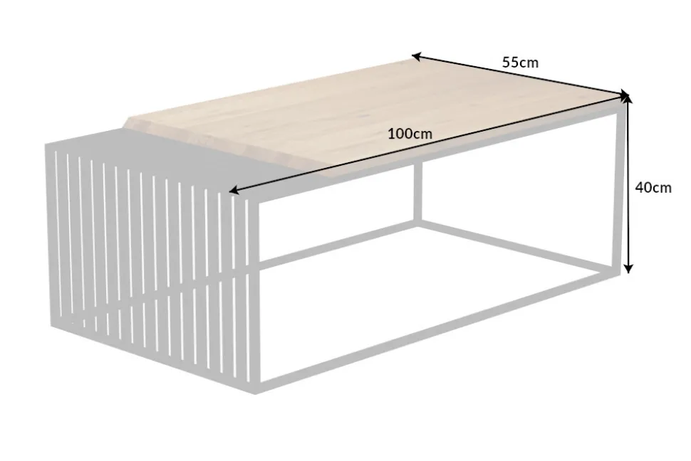 Massivholz Couchtisch ARCHITECTURE 100cm Eiche geölt schwarzes Metallgestell