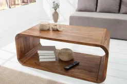 Massivholz Couchtisch CUBUS 100cm braun Sheesham stone finish TV-Board Retro Design