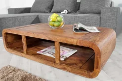 Massivholz Couchtisch CURVED 100cm braun Sheesham stone finish TV-Lowboard Stauraum