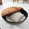 Massivholz Couchtisch JAKARTA 70cm grau rund aus recycelten Fischerbooten