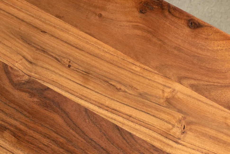 Massivholz Couchtisch MAMMUT 120cm Akazie natur V-Gestell schwarz 2,5cm Tischplatte