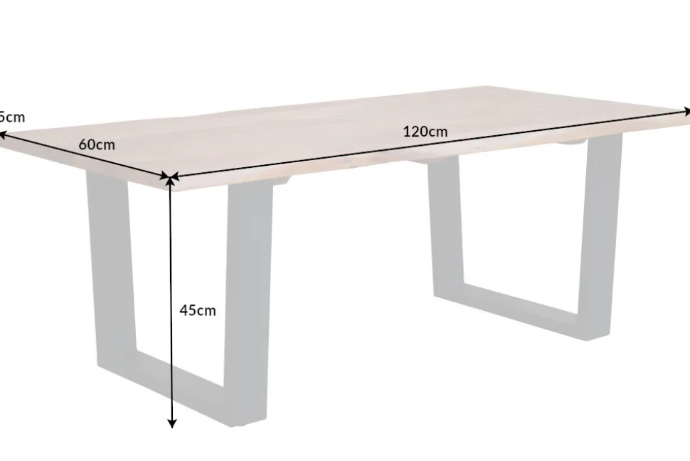 Massivholz Couchtisch MAMMUT 120cm Akazie natur V-Gestell schwarz 2,5cm Tischplatte