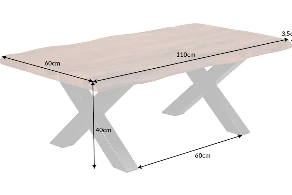 Massivholz Couchtisch MAMMUT 110cm Akazie Baumkante honey finish 3,5cm Tischplatte