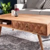 Massivholz Couchtisch MYSTIC LIVING 100cm natur Akazie mit Stauraum Schubladen Ablagefach