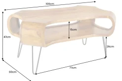 Massivholz Couchtisch ORGANIC LIVING 100cm braun Sheesham stone finish Hairpin Legs