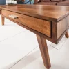 Massivholz Couchtisch RETRO 100cm braun Sheesham stone finish Schubladen handmade