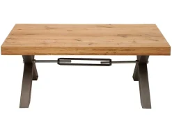 Massivholz Couchtisch THOR 110cm Wildeiche geölt X-Gestell Metall anthrazit Industrial Design