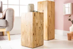 Massivholz Dekosäule COLUMNA 50cm Akazie teak-grau gekälkt Beistelltisch