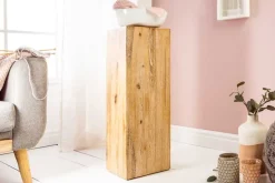 Massivholz Dekosäule COLUMNA 75cm Akazie teakgrau gekälkt Beistelltisch