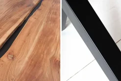 Massivholz Esstisch AMAZONAS 200cm natur Akazie Metall X-Gestell schwarz Baumkante