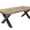 Massivholz Esstisch BARRACUDA 220cm natur Teak schwarz Metall X-Gestell inkl. Glasplatte