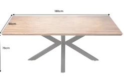 Massivholz Esstisch GALAXIE 180cm braun Sheesham stone finish Sterngestell Metall