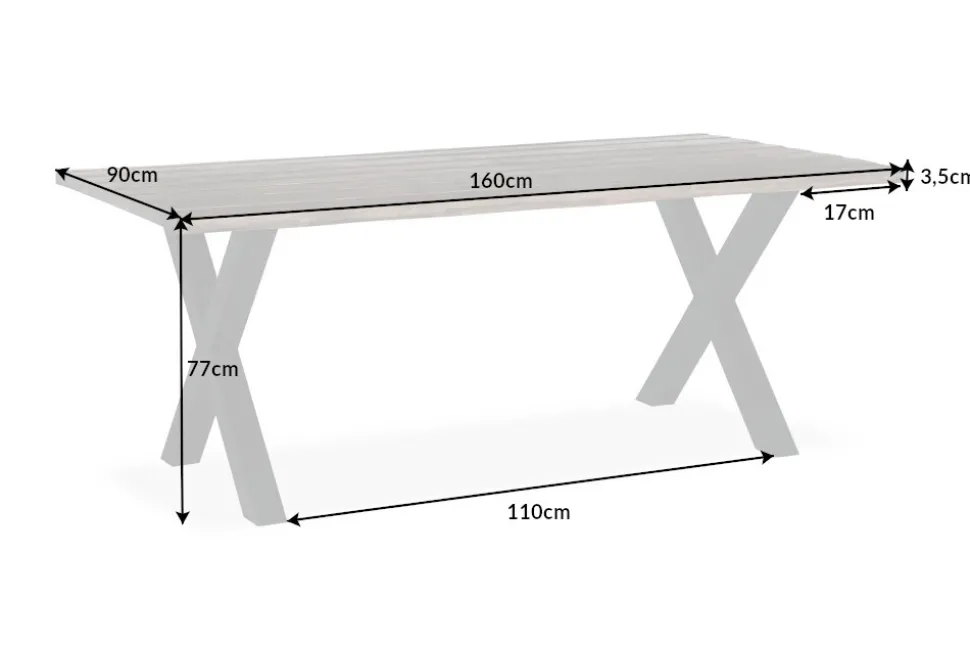 Massivholz Esstisch GENESIS VINTAGE 160cm braun Akazie schwarzes X-Gestell Baumkante