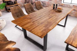 Massivholz Esstisch GENESIS 180cm natur anthrazit Akazie Baumkante Industrial Design