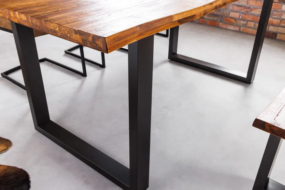 Massivholz Esstisch GENESIS 180cm natur anthrazit Akazie Baumkante Industrial Design
