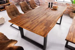 Massivholz Esstisch GENESIS 160cm natur anthrazit Akazie Baumkante Industrial Design