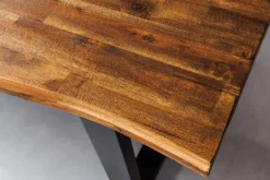 Massivholz Esstisch GENESIS 200cm braun geflammt Akazie Eisen schwarz Baumkante