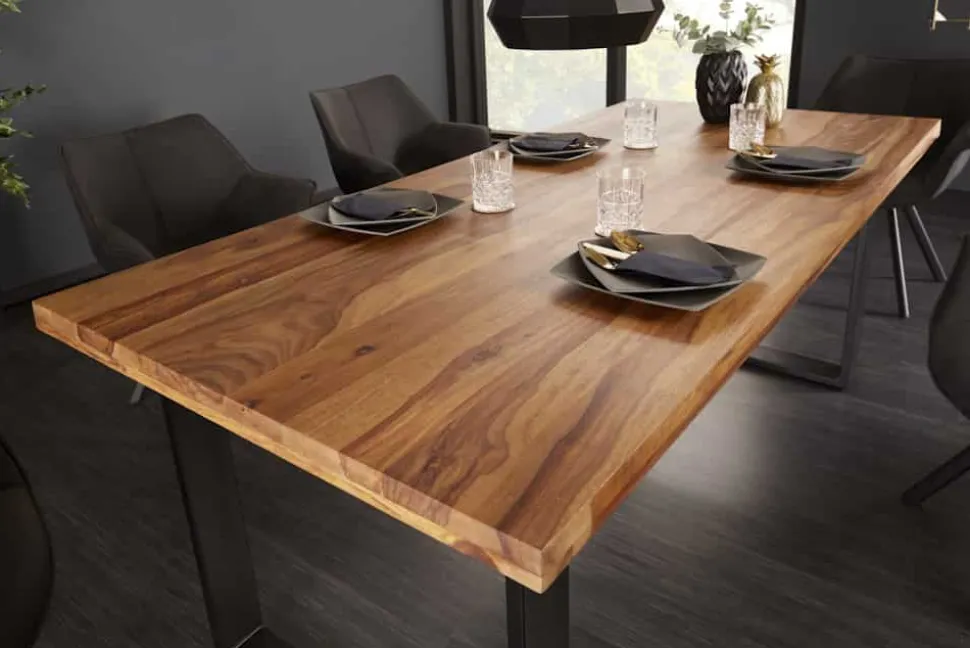 Massivholz Esstisch IRON CRAFT 160cm braun schwarz Sheesham stone finish Industrial