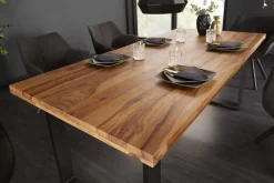 Massivholz Esstisch IRON CRAFT 180cm Sheesham stone finish Metallgestell schwarz