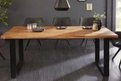 Massivholz Esstisch IRON CRAFT 200cm braun schwarz Sheesham stone finish Industrial
