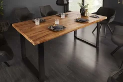 Massivholz Esstisch IRON CRAFT 200cm braun schwarz Sheesham stone finish Industrial