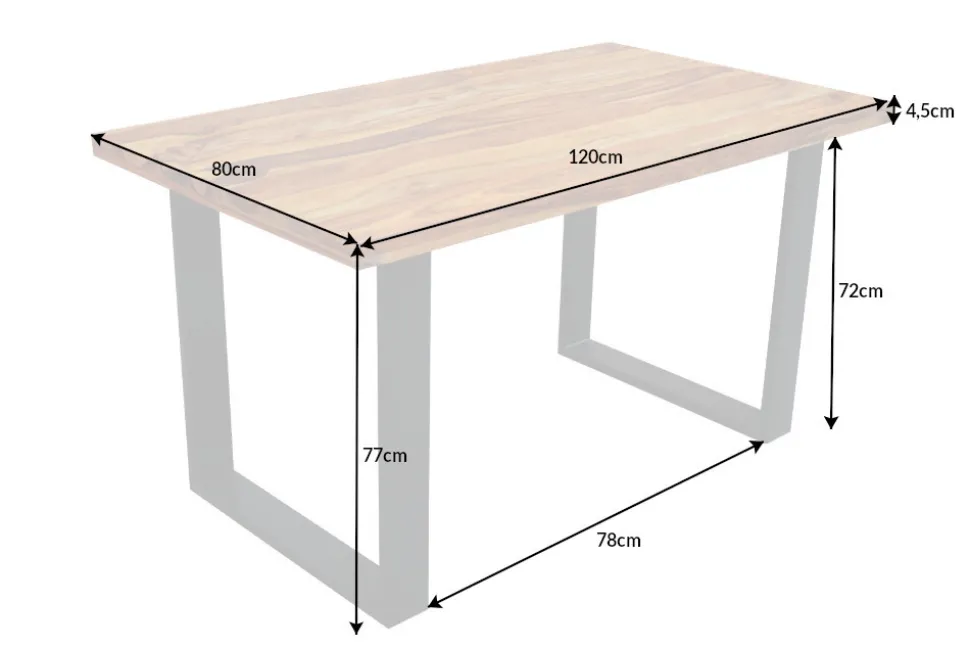 Massivholz Esstisch IRON CRAFT 120cm braun Sheesham schwarze Metallbeine stone finish