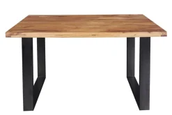 Massivholz Esstisch IRON CRAFT 120cm braun Sheesham schwarze Metallbeine stone finish