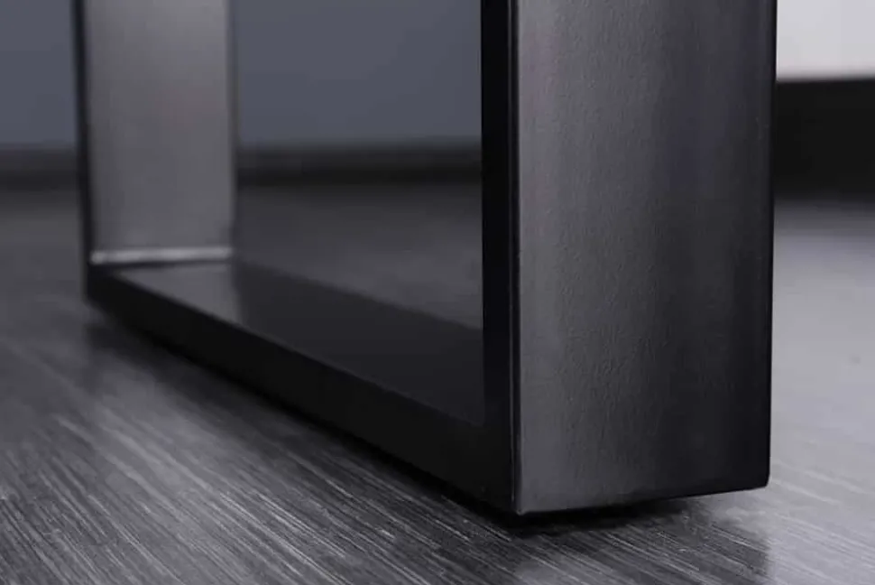 Massivholz Esstisch IRON CRAFT 120cm braun Sheesham schwarze Metallbeine stone finish