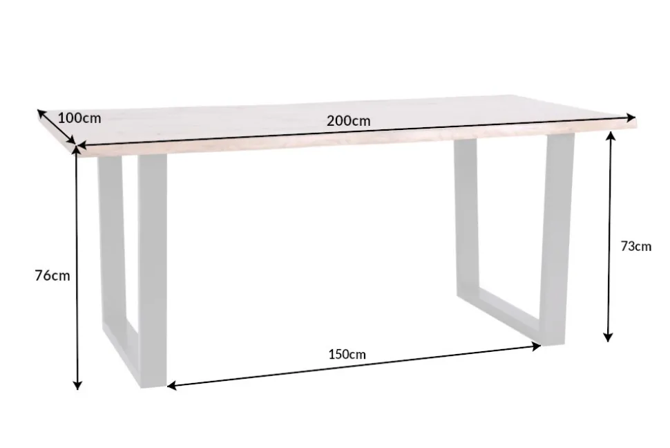 Massivholz Esstisch LIVING EDGE 200cm natur Wildeiche geölt Baumkante Metallbeine