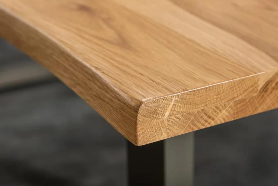 Massivholz Esstisch LIVING EDGE 160cm natur Wildeiche geölt Baumkante Metallgestell