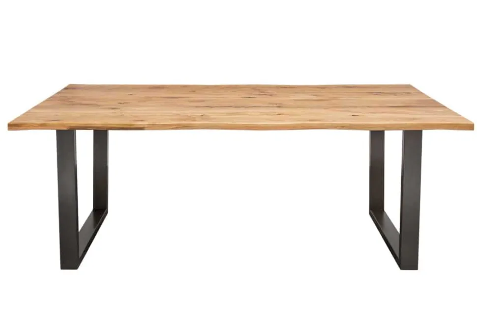 Massivholz Esstisch LIVING EDGE 160cm natur Wildeiche geölt Baumkante Metallgestell
