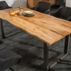 Massivholz Esstisch LIVING EDGE 180cm natur Wildeiche geölt Baumkante Kufengestell