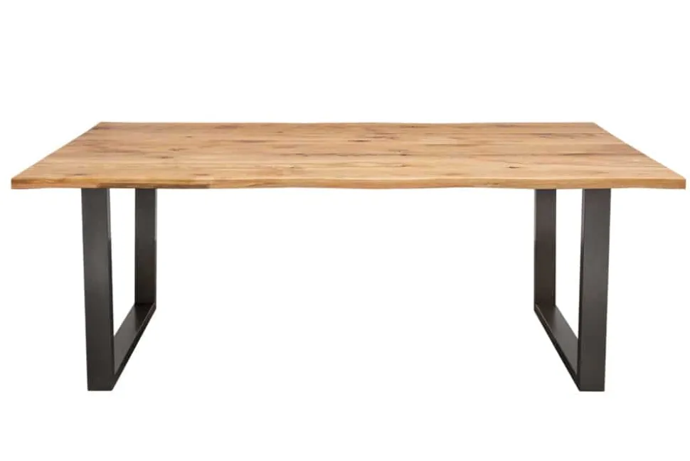Massivholz Esstisch LIVING EDGE 180cm natur Wildeiche geölt Baumkante Kufengestell