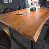 Massivholz Esstisch MAMMUT 200cm Akazie 3,5cm Tischplatte Baumkante Metall schwarz