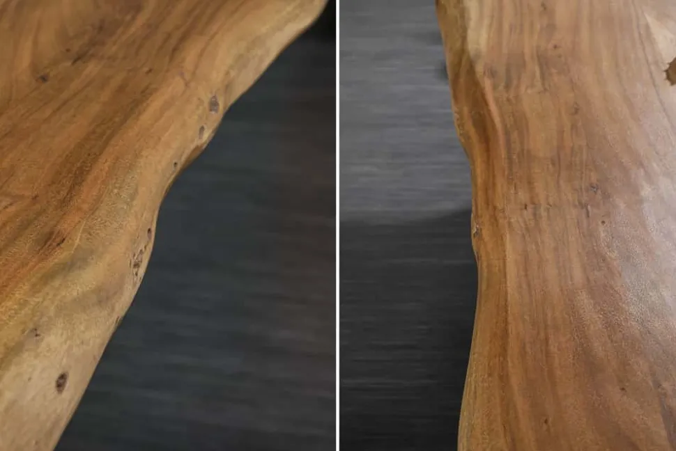 Massivholz Esstisch MAMMUT NATURE 240cm Akazie Baumkante X-Gestell anthrazit 6cm Tischplatte