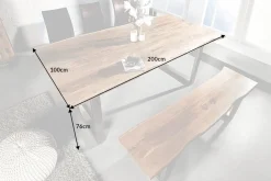 Massivholz Esstisch MAMMUT NATURE 200cm Akazie Edelstahl Baumkante 3,5cm Tischplatte
