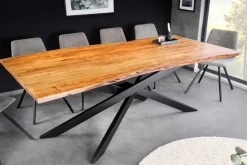 Massivholz Esstisch MAMMUT 200cm Akazie schwarz Metall Baumkante 3,5cm Tischplatte