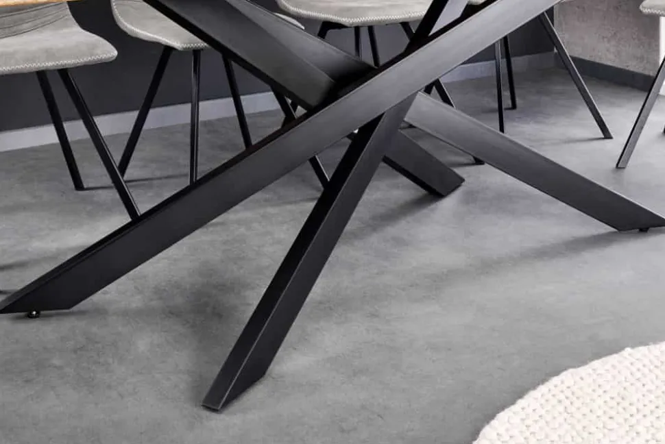 Massivholz Esstisch MAMMUT 200cm Akazie schwarz Metall Baumkante 3,5cm Tischplatte