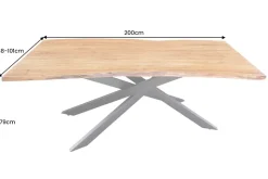 Massivholz Esstisch MAMMUT 200cm Akazie schwarz Metall Baumkante 3,5cm Tischplatte