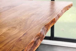 Massivholz Esstisch MAMMUT 200cm Akazie schwarz Metall Baumkante 3,5cm Tischplatte