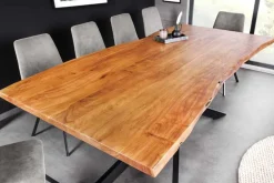 Massivholz Esstisch MAMMUT 200cm Akazie schwarz Metall Baumkante 3,5cm Tischplatte