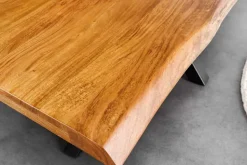 Massivholz Esstisch MAMMUT 200cm Akazie schwarz Metall Baumkante 5cm Tischplatte
