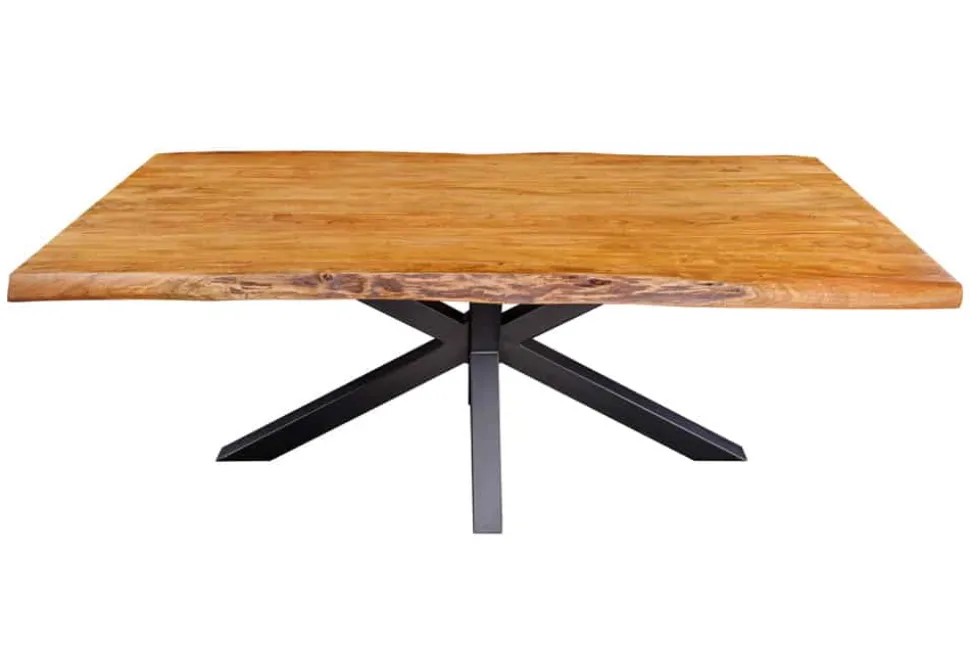 Massivholz Esstisch MAMMUT 200cm Akazie schwarz Metall Baumkante 5cm Tischplatte