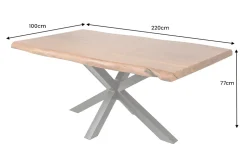 Massivholz Esstisch MAMMUT 220cm natur Akazie Sterngestell schwarz Metall Baumkante