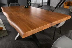 Massivholz Esstisch MAMMUT 180cm natur Akazie schwarz Baumkante 6cm Tischplatte