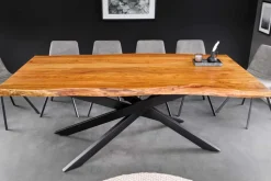 Massivholz Esstisch MAMMUT 200cm Akazie schwarz Metall Baumkante 6cm Tischplatte