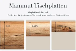 Massivholz Esstisch MAMMUT 300cm Akazie X-Gestell schwarz Metall Baumkante 6cm Tischplatte